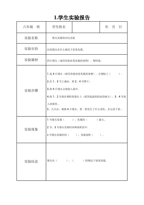 小学科学学生实验报告