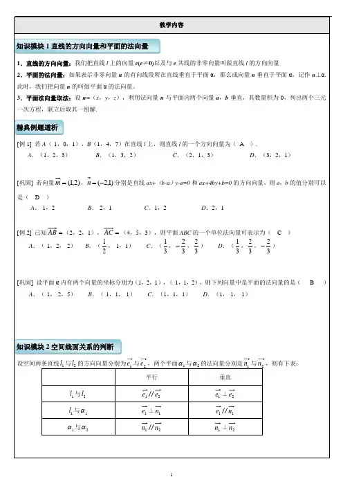 高中 空间向量的应用 知识点+例题 分类全面