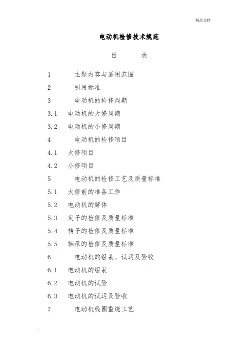 电动机检修技术规范 标准