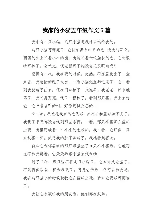 我家的小猫五年级作文5篇