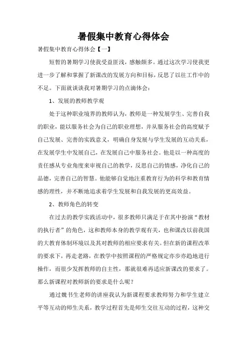 心得体会 心得体会范文 暑假集中教育心得体会