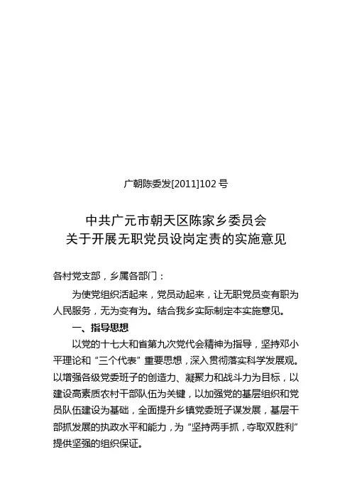 无职党员设岗定责意见