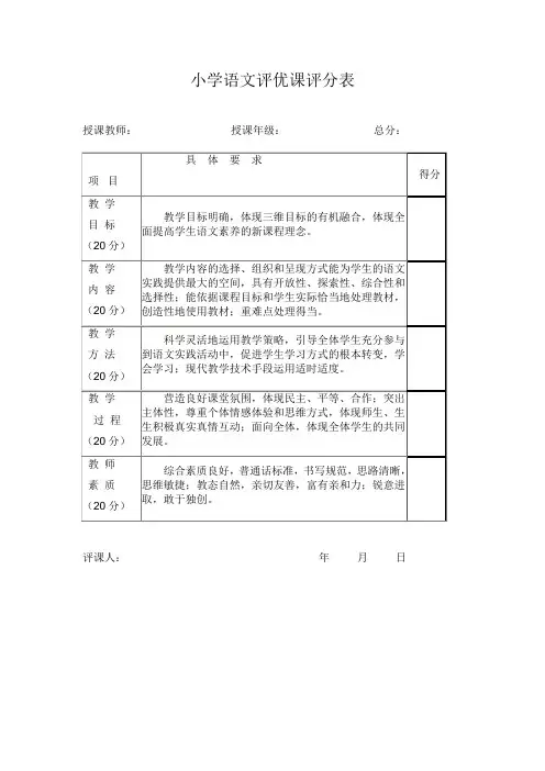小学语文评优课评分表