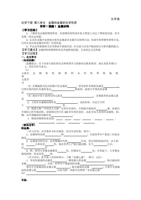 人教版九年级化学下册 导学案