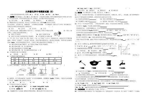 九年级化学中考模拟试题(最后冲刺)