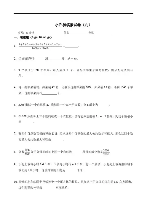 新奥数小升初模拟试题及答案(九)