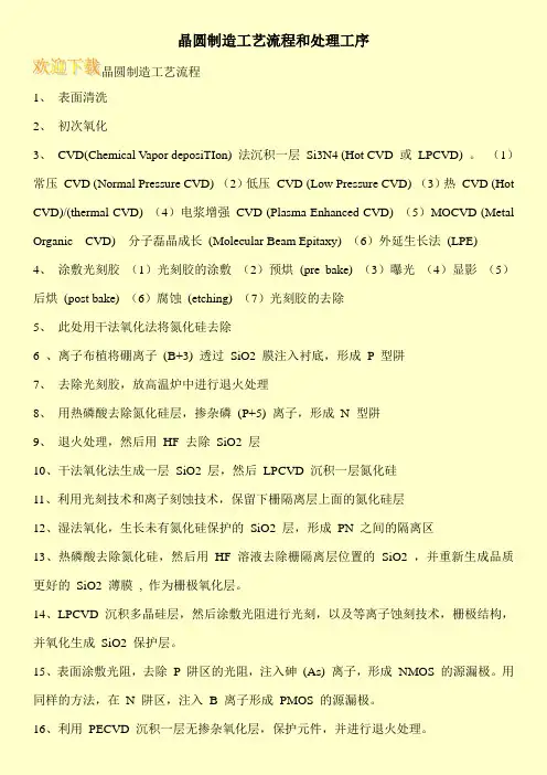 晶圆制造工艺流程和处理工序