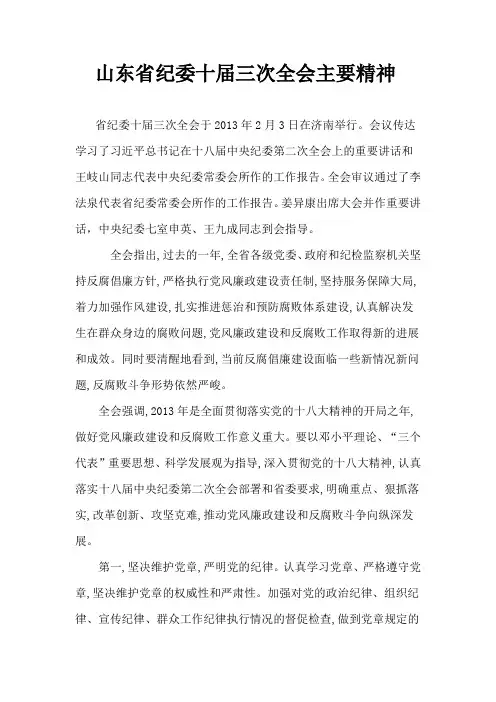 3、山东省纪委十届三次全会主要精神