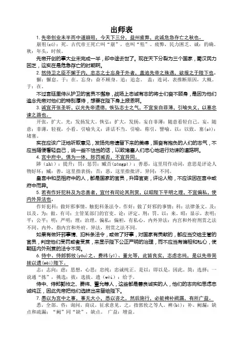 (完整版)《出师表》逐句翻译