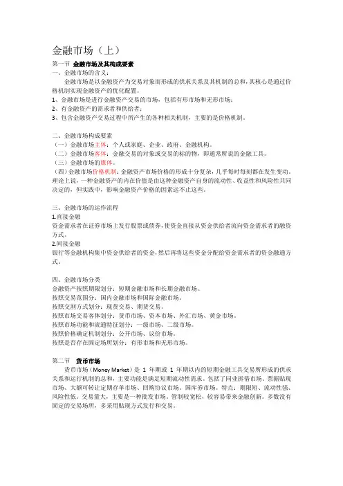 金融学第四章 金融市场知识点(上)