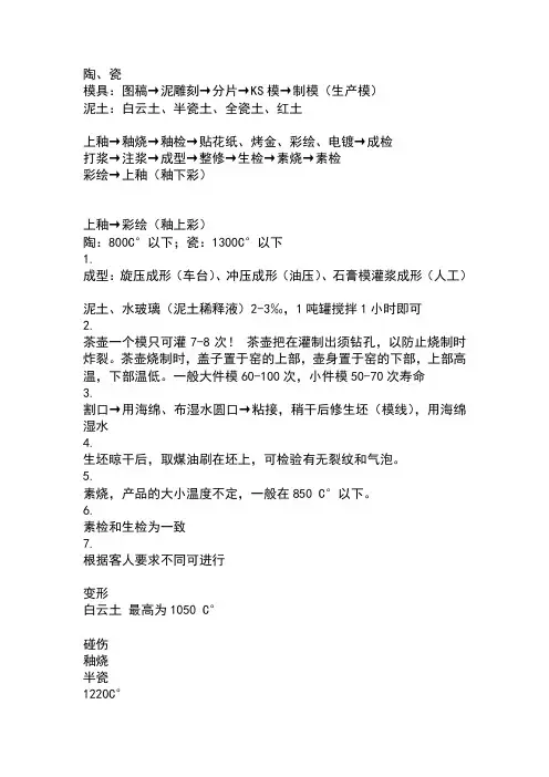 陶瓷生产工艺流程
