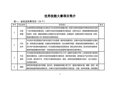 世界技能大赛项目简介