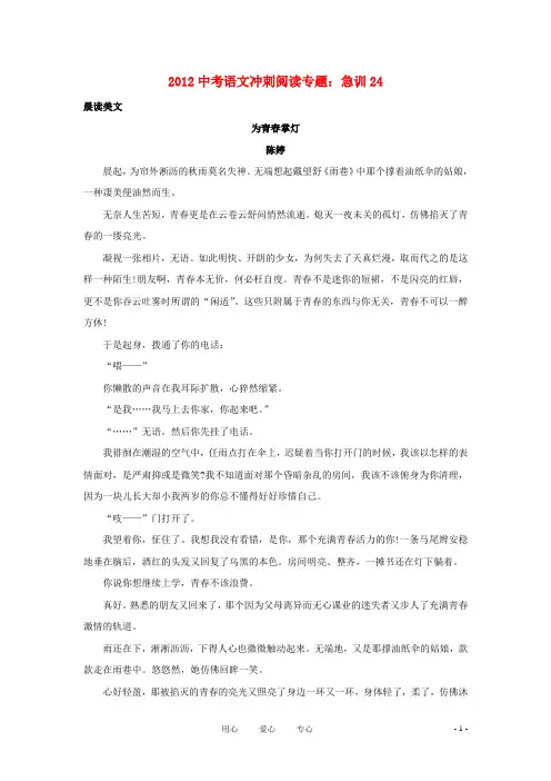【金榜】中考语文冲刺阅读专题 急训24