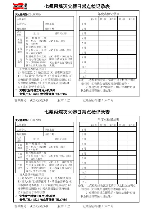 七氟丙烷灭火器日常点检记录表