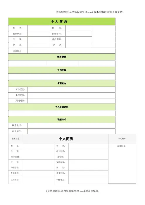 个人简历模板大全(60种)