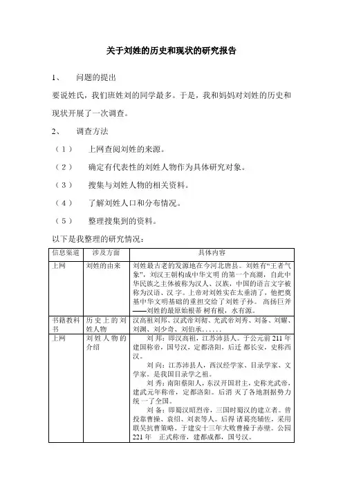 关于刘姓的历史和现状的研究报告