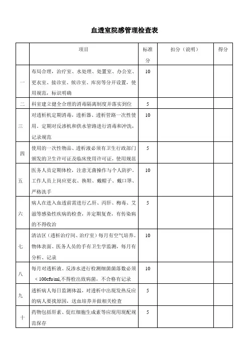 血透室院感管理检查表