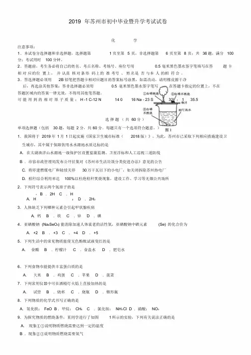 江苏省苏州市2019年中考化学试题(word版,含答案)