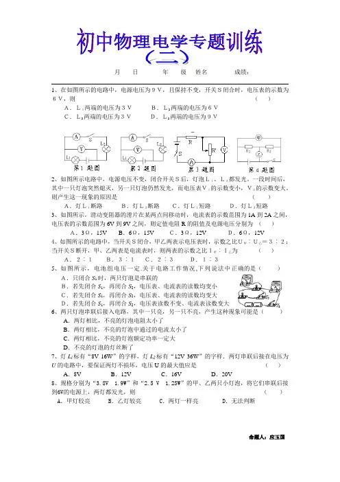 初中物理电学专题训练(二)