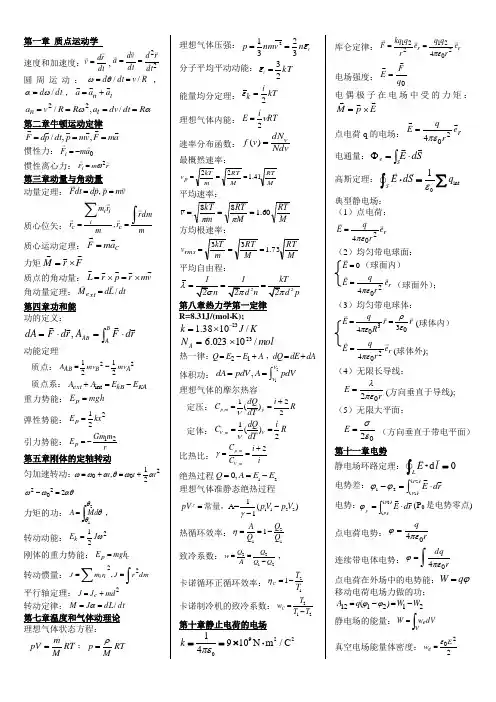 大学物理公式附页