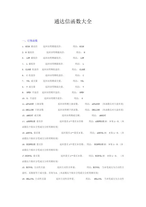 最新通达信公式函数大全