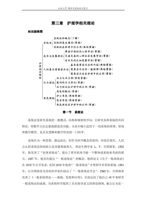 基础护理学[第三章护理学相关理论]山东大学期末考试知识点复习