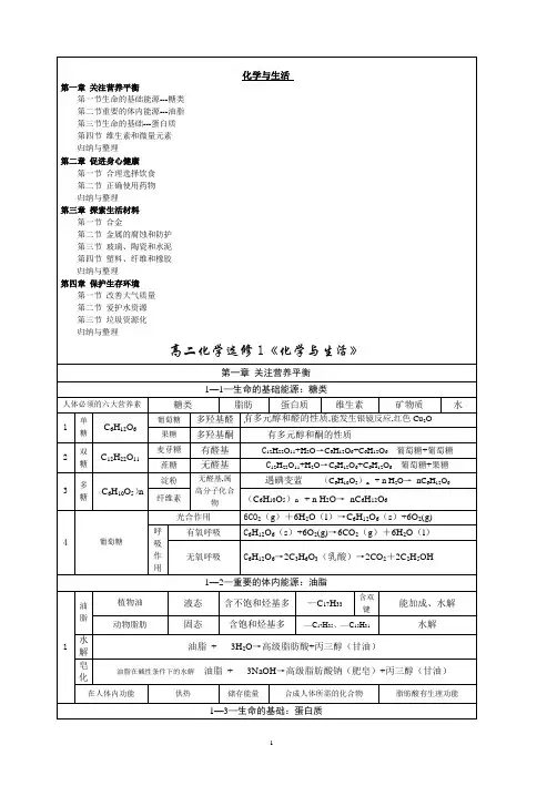 人教版高中化学选修1化学与生活_知识点