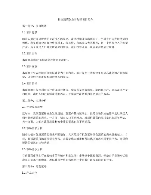 种植蔬菜创业计划书项目简介