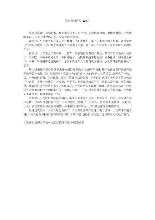 沉迷电脑游戏(800字作文)