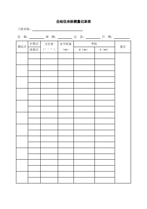 全站仪坐标测量记录表