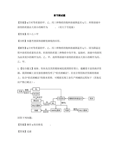 初中化学鲁教版九年级下册第八单元  海水中的化学单元复习-章节测试习题(1)