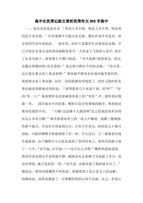 高中生优秀记叙文赏析优秀作文800字高中