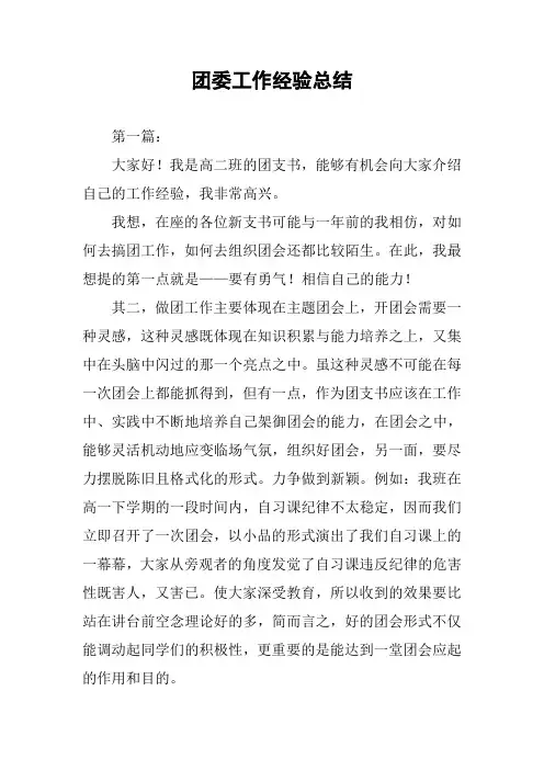 团委工作经验总结