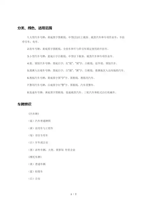 汽车牌照知识点