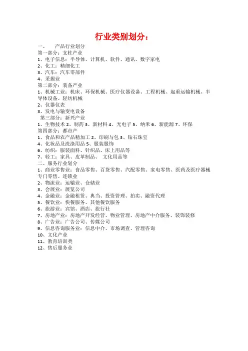 行业类别划分分类