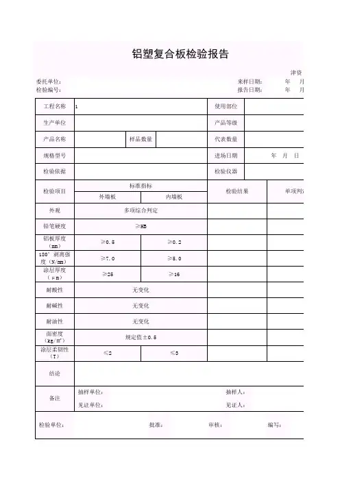 【工程常用表格】铝塑复合板检验报告