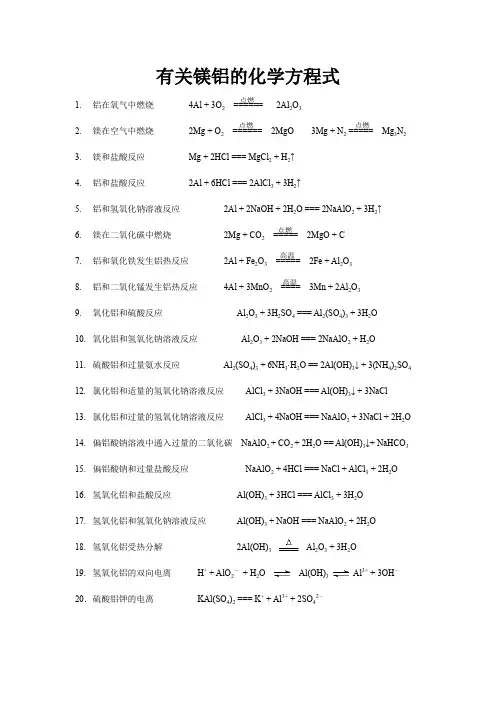 有关镁铝的化学方程式