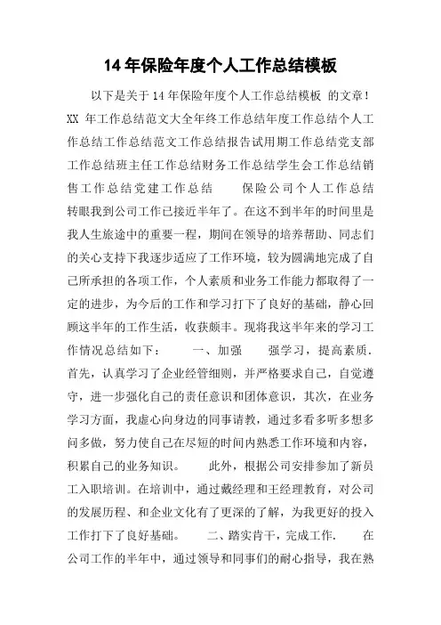 保险个人工作总结模板
