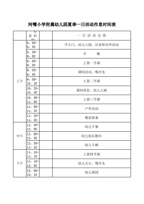 幼儿园一日活动作息时间表