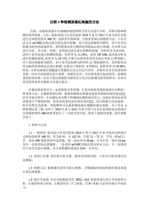 比较4种检测尿液红细胞的方法