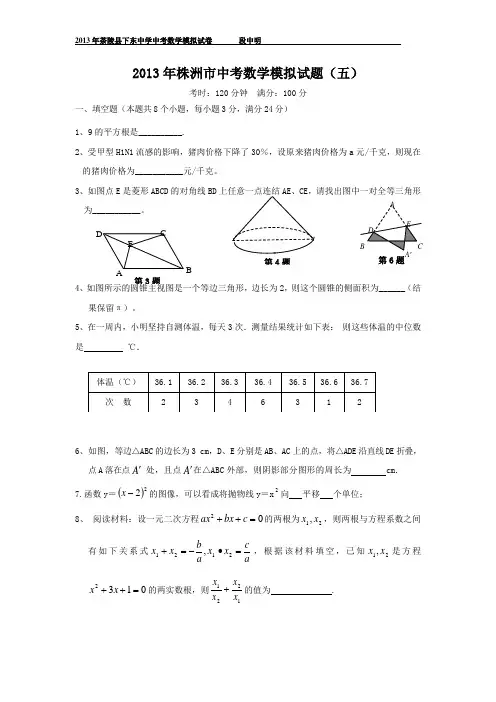 2013年株洲中考数学模拟试卷(五)