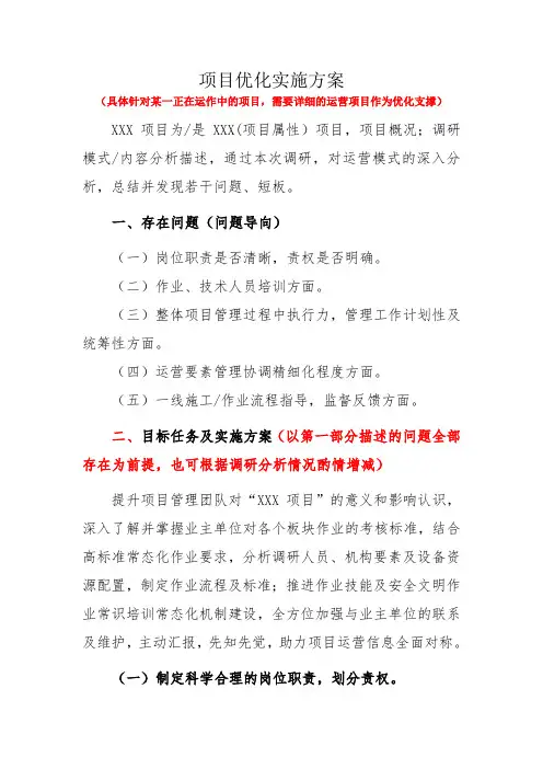 XX项目优化实施方案
