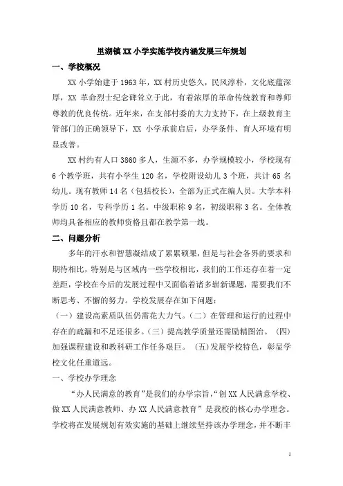 XX小学实施学校内涵发展三年规划