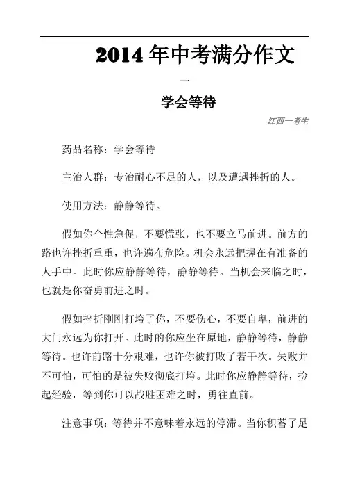 2014年中考满分作文