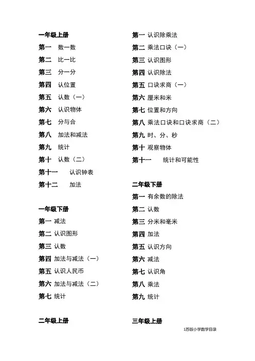 小学数学目录(苏教版)
