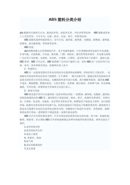 ABS塑料分类介绍