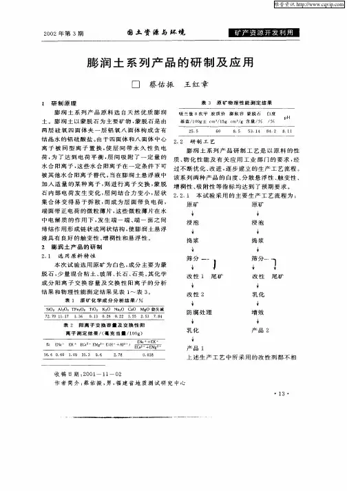 膨润土系列产品的研制及应用