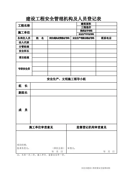 4-建设工程安全管理机构及人员登记表