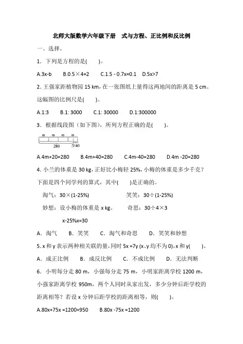 北师大版数学六年级下册 期末专项复习--式与方程、正比例和反比例(含答案)