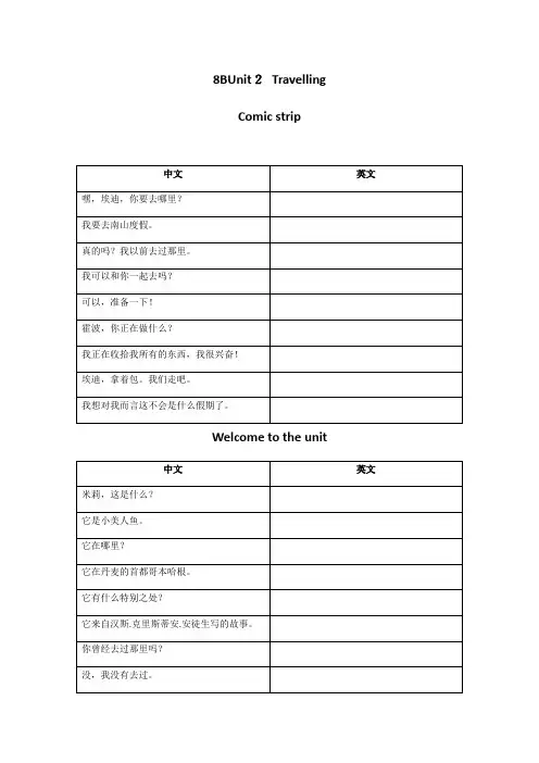 牛津8BUnit2课文默写(汉译英)(无答案)